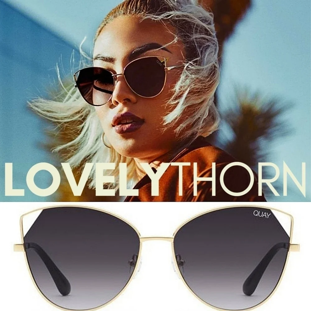 QUAY // ltd ed cut-out cateye sunglasses gold frames smoke lenses